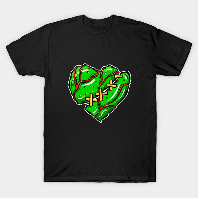 Zombie Broken Dead Pink Heart Cartoon T-Shirt by Squeeb Creative